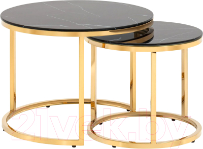 Комплект журнальных столиков Stool Group Селена / EET-131-2S-TG Black (стекло черный мрамор/золото) - фото