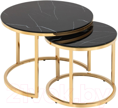 Комплект журнальных столиков Stool Group Селена / EET-131-2S-TG Black (стекло черный мрамор/золото)
