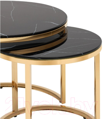 Комплект журнальных столиков Stool Group Селена / EET-131-2S-TG Black (стекло черный мрамор/золото)
