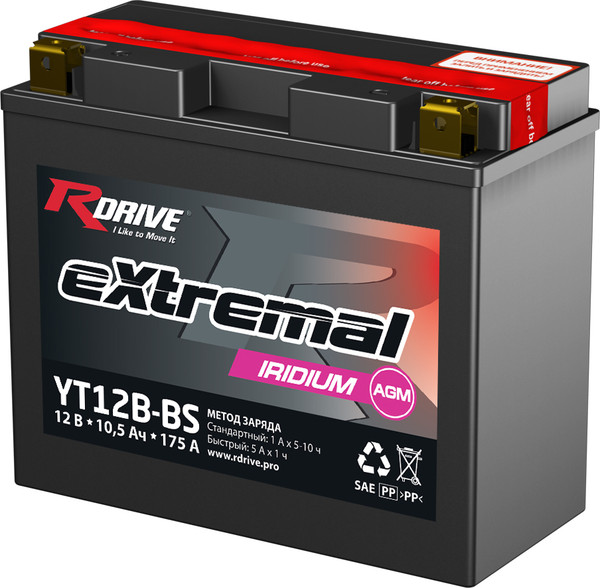 Мотоаккумулятор RDrive eXtremal Iridium YT12B-BS - фото