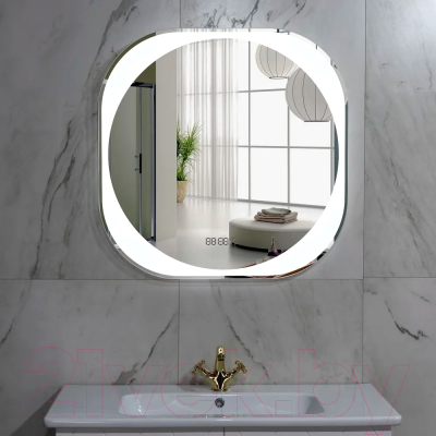 Зеркало Пекам Anna 80x80 / anna-80x80scl (с подсветкой, с сенсором на прикосновение, часами)