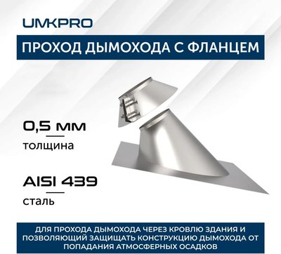 Потолочно-проходной узел дымохода UMKPRO 45 220 AISI 439/0.5мм