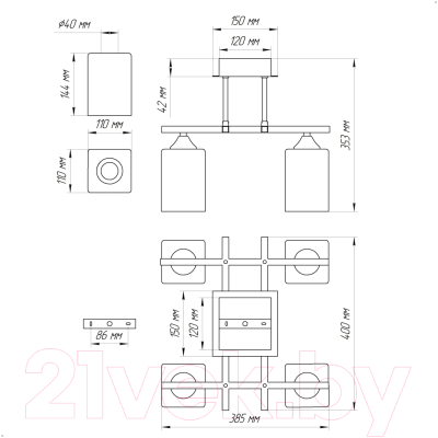 Люстра Элетех Базиль 141 НПБ 01-4х60-124 Е27 / 1005404980 (белый муар)