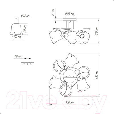 Люстра Элетех Бонни 131 НПБ 01-3х60-205 Е14 / 1005404781 (белый/золото)