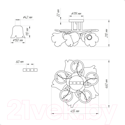 Люстра Элетех Бонни 151 НПБ 01-5х60-153 Е14 / 1005404782 (белый/золото)