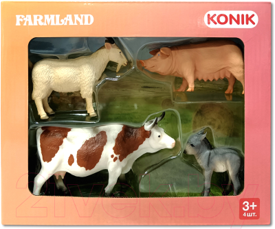 Набор фигурок коллекционных Konik Набор животных фермы Козел, овца, осел, корова / AMF1111 - фото