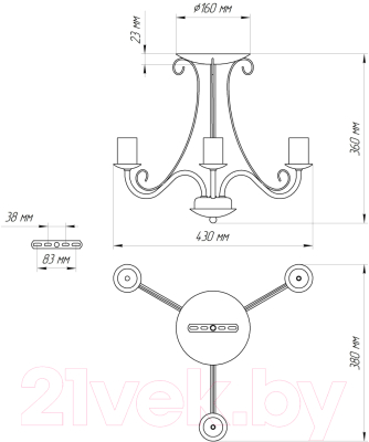 Люстра Элетех Классик 131 НПБ 01-3х60-201 Е27 / 1005404787
