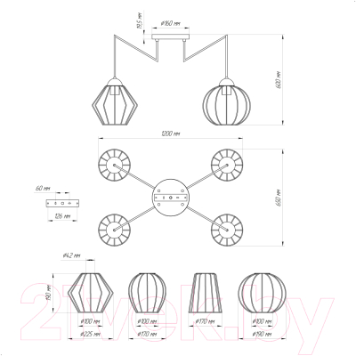Люстра Элетех Конти 242 НСБ 01-4х60-110 Е27 / 1005405028 (черный муар/медь)