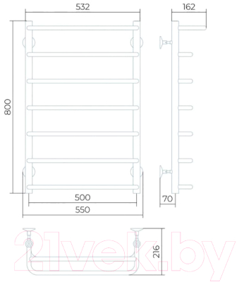 Полотенцесушитель водяной LARUSSO Стандарт с полкой П7 500x800 / 4670078535313