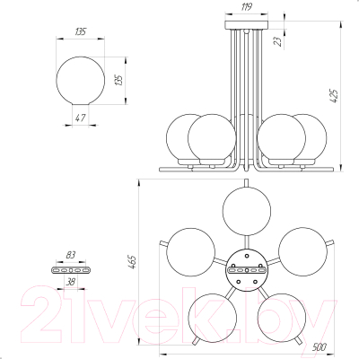Люстра Элетех Лоу 151 НПБ 01-5х40-162 Е14 / 1005405120 (черный муар)
