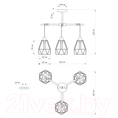 Люстра Элетех Магна 131 НПБ 01-3х60-220 Е27 / 1005404961