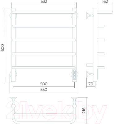 Полотенцесушитель электрический LARUSSO Стандарт с полкой П5 500x600 / 4670078536419