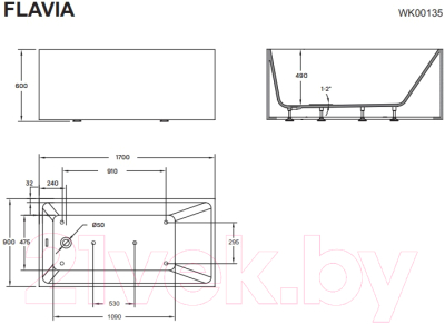 Ванна акриловая Wellis Flavia 170х80 / WK00135