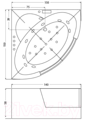 Ванна акриловая Wellis Tivoli 150х150 / WK00127 (с гидромассажем)