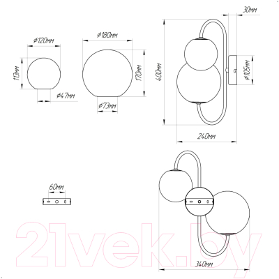 Бра Элетех Тефия 521 НББ 01-2х40-101 / 1005405127