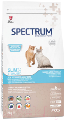 Сухой корм для кошек Spectrum Adult Slim34 для стерилизованных,контроль веса с лососем и рисом (2кг) - фото