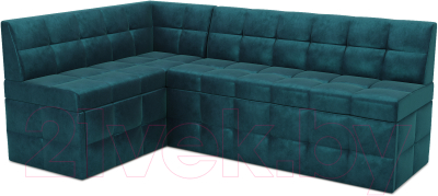 Уголок кухонный мягкий Mebel-Ars Атлантис левый 212x84x135 (сине-зеленый Star Velvet 43 Black Green) - фото