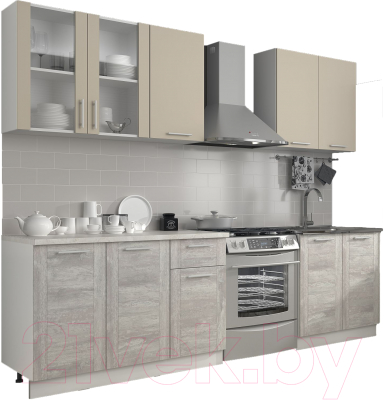 Кухонный гарнитур Eligard Виктория 2.0 (персидский жемчуг/ледяное дерево рамка/королевский опал) - фото
