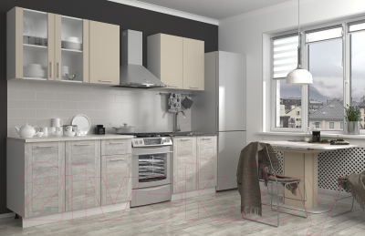 Кухонный гарнитур Eligard Виктория 2.0 (персидский жемчуг/ледяное дерево рамка/королевский опал)