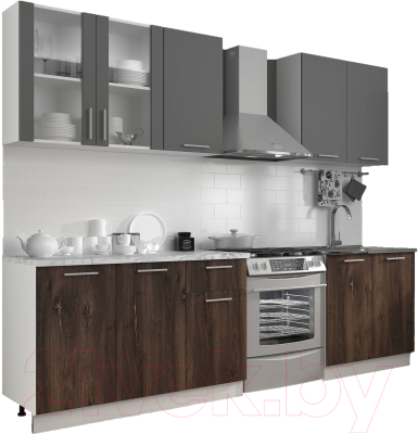 Кухонный гарнитур Eligard Виктория 2.0 (дымчатый алмаз/дуб нокс/мрамор итальянский)) - фото