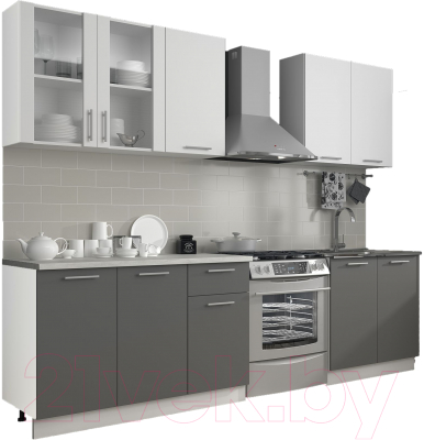 Кухонный гарнитур Eligard Виктория 2.0 (белый/дымчатый алмаз/олива жемчужная) - фото