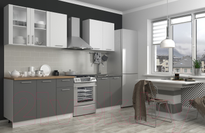 Кухонный гарнитур Eligard Виктория 2.0 (белый/дымчатый алмаз/дуб бунратти)