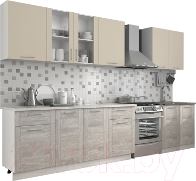 Кухонный гарнитур Eligard Виктория 2.6 (персидский жемчуг/ледяное дерево рамка/королевский опал) - фото