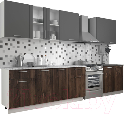 Кухонный гарнитур Eligard Виктория 2.6 (дымчатый алмаз/дуб нокс/мрамор итальянский) - фото