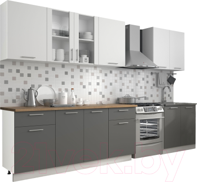 Кухонный гарнитур Eligard Виктория 2.6 (белый/дымчатый алмаз/дуб бунратти) - фото