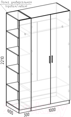 Шкаф Интермебель Марсель 11 / МР-01-11-B2 (графит софт)