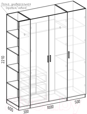 Шкаф Интермебель Марсель-22 / МР 01-22-B4 (графит софт)