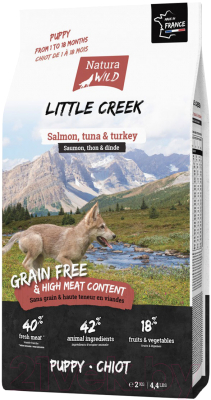 Сухой корм для собак Natura Wild Dog Little Creek для щенков с лососем, тунцом и индейкой /795127 (2кг) - фото