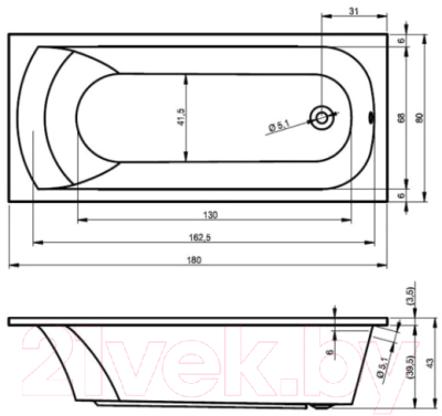 Ванна акриловая Ventospa Diona 180x80