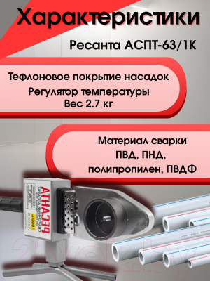 Паяльник для полипропиленовых труб Ресанта АСПТ-63/1К