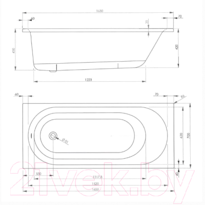 Ванна акриловая VagnerPlast Kasandra 165x70 / VPBA165KAS2X-04