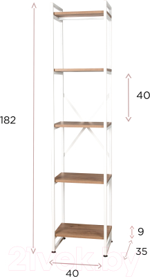 Стеллаж Millwood Лофт СН-2 (L) 400x350x1820 (белый/металл белый)
