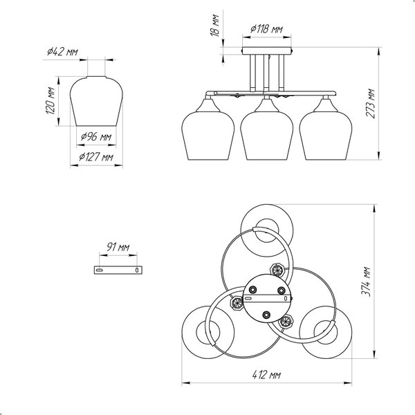 Люстра Элетех 21293-2/3 НПБ 01-3х60-207 Е27 / 1005404927