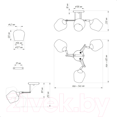 Люстра Элетех 21305-2/3 НПБ 01-3х60-219 Е27 / 1005404938