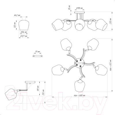 Люстра Элетех 21305-2/5 НПБ 01-5х60-160 Е27 / 1005404939