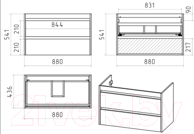 Тумба под умывальник Brevita Balaton 90 / BAL-06090-01-01П2Я