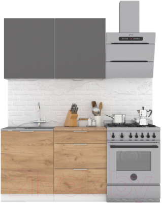 Кухонный гарнитур Интермебель Микс Топ-1 1.2м (графит серый/дуб крафт золотой/мрамор лацио белый) - фото