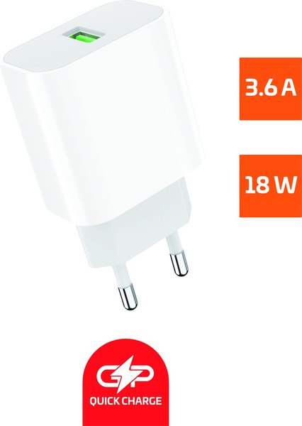 Адаптер питания сетевой GoPower GPQC07 1USB 18W QC3.0 / 00-00022767