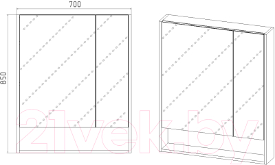 Шкаф с зеркалом для ванной Viant Мальта 70 / VMAL70BEL-ZSH