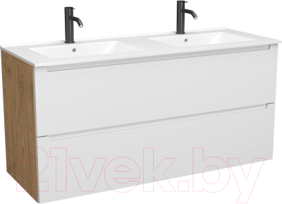 Тумба под умывальник ЗОВ Дион 120 / D120LHO0M9003MKV5 (белый матовый/дуб) - фото