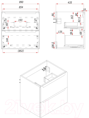 Тумба под умывальник ЗОВ Дион 90 / D90LWP0M9003MKV5 (белый матовый)