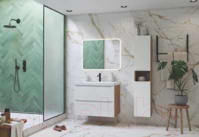 Тумба под умывальник ЗОВ Дион 60 / D60LHO0M9003GKV5 (белый глянцевый/дуб)