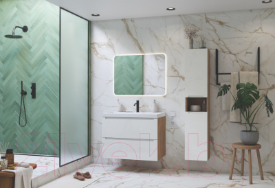 Тумба под умывальник ЗОВ Дион 90 / D90LHO0M9003GKV5 (белый глянцевый/дуб)