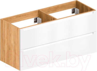 Тумба под умывальник ЗОВ Дион 120 / D120LHO0M9003GKV5 (белый глянцевый/дуб) - фото