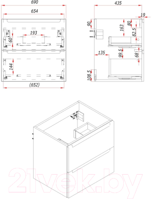 Тумба под умывальник ЗОВ Дион 70 / D70LHO0M7015GKV5 (графит глянцевый/дуб)