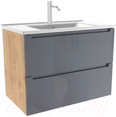 Тумба под умывальник ЗОВ Дион 90 / D90LHO0M7015GKV5 (графит глянцевый/дуб) - фото